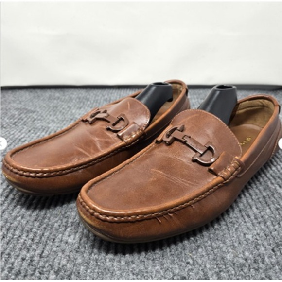 Aldo Shoes Mens Size 11 Brown Leather Bit Loafers Moc Toe Slip On Driving Casual - Picture 1 of 11